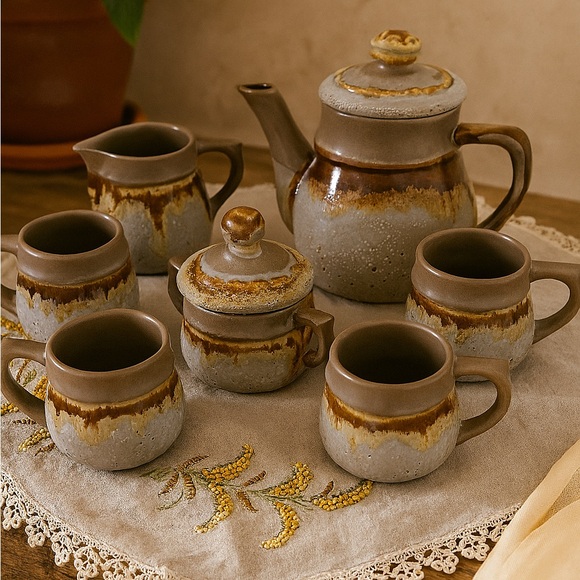 Vintage Tundra Pottery Canada Tea Set – 7 Piece Rustic Stoneware (1970s–80s) - Picture 1 of 1
